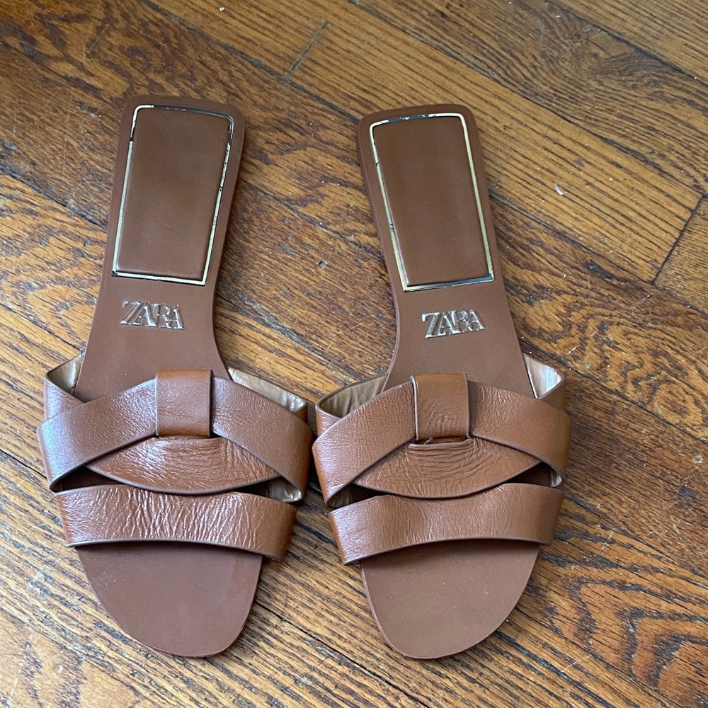 Zara Tan Leather Women's Sandals